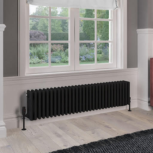 Eastlake Rivassa 300 x 1373mm Traditional 4 Column Radiator - Matt Black