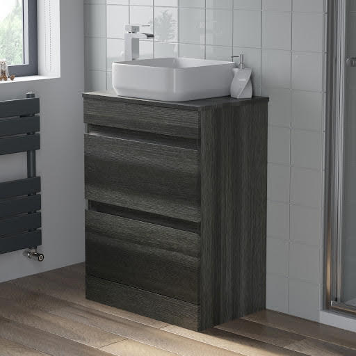 Artis Charcoal Grey Floor Standing Drawer Vanity Unit With Affine Rochelle Countertop Basin 600mm Width Artis Charcoal Grey Floor Standing, Artis White Gloss Wall Hung Vanity Unit Basin 600mm Width