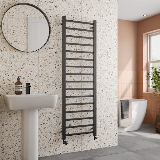 Solaro Square Bar Heated Towel Radiator Matt Black - 1600 x 500mm