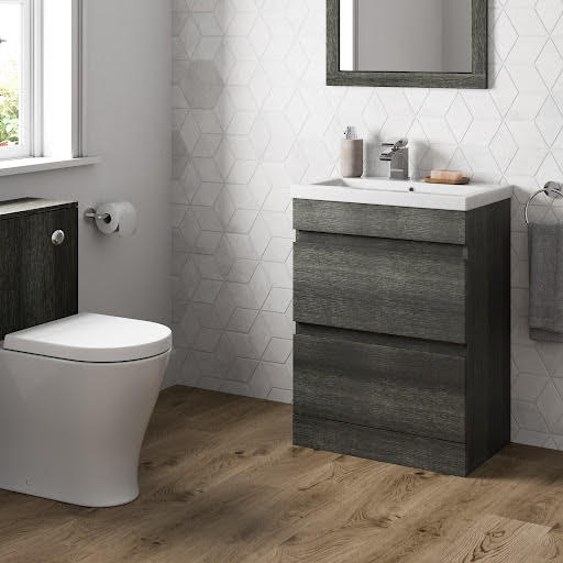 Artis Centro Grey Wood Freestanding Vanity Unit with Basin - 600mm - Drawers