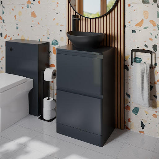 Regis Forma Anthracite Grey Freestanding Countertop Vanity Unit with Roubaix Black Basin - 500mm