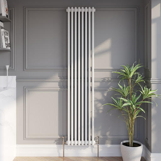 Park Lane Traditional Vertical Colosseum Double Bar Column Radiator White - 1800 x 380mm