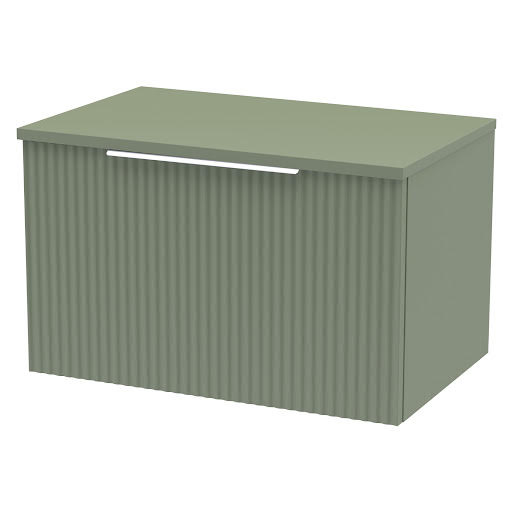 Opula Fluted Wall Hung Green Countertop Vanity Unit - 600mm