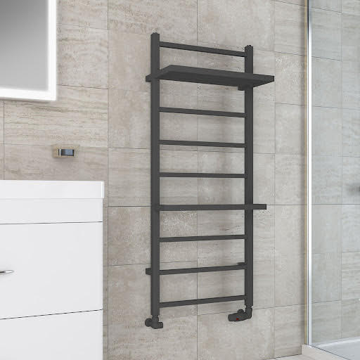 Solaro Launton Square Bar 1200 x 500mm Heated Towel Radiator with Hangers - Matt Anthracite
