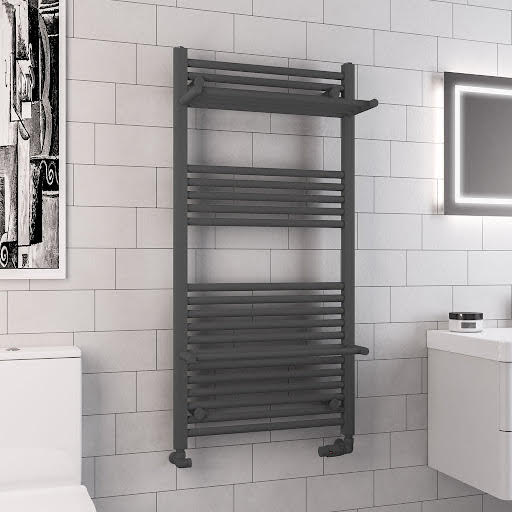 Solaro Haddenham Round Bar 1200 x 600mm Heated Towel Radiator with Hangers - Matt Anthracite