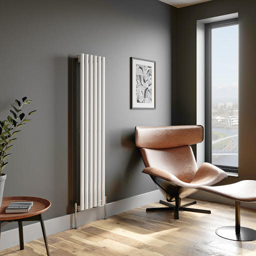 DuraTherm Vertical Oval Tube Single Panel Designer Radiator - 1600 x 360mm White