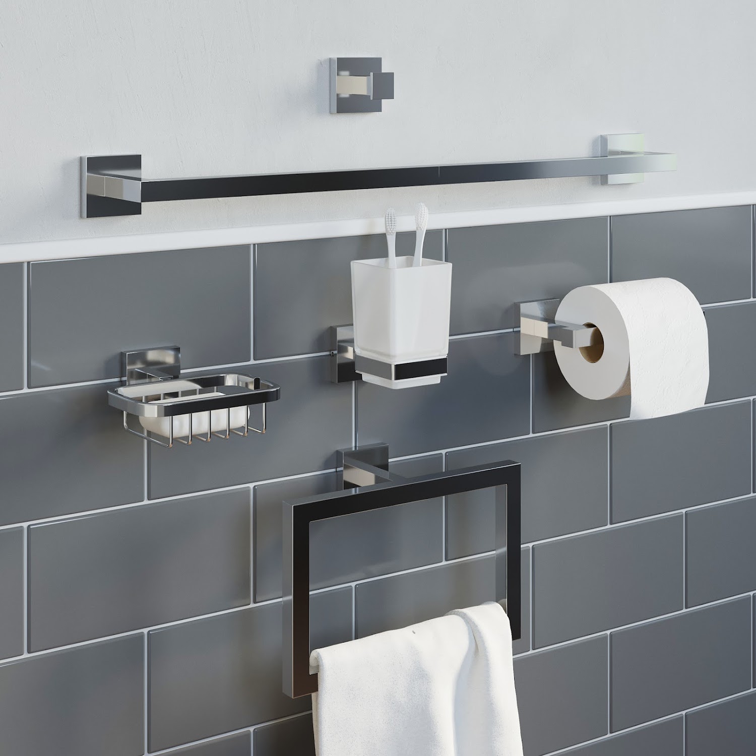 Bathroom Towel Rail Rack Modern Single Bar Wall Mounted Polished Chrome Zinc