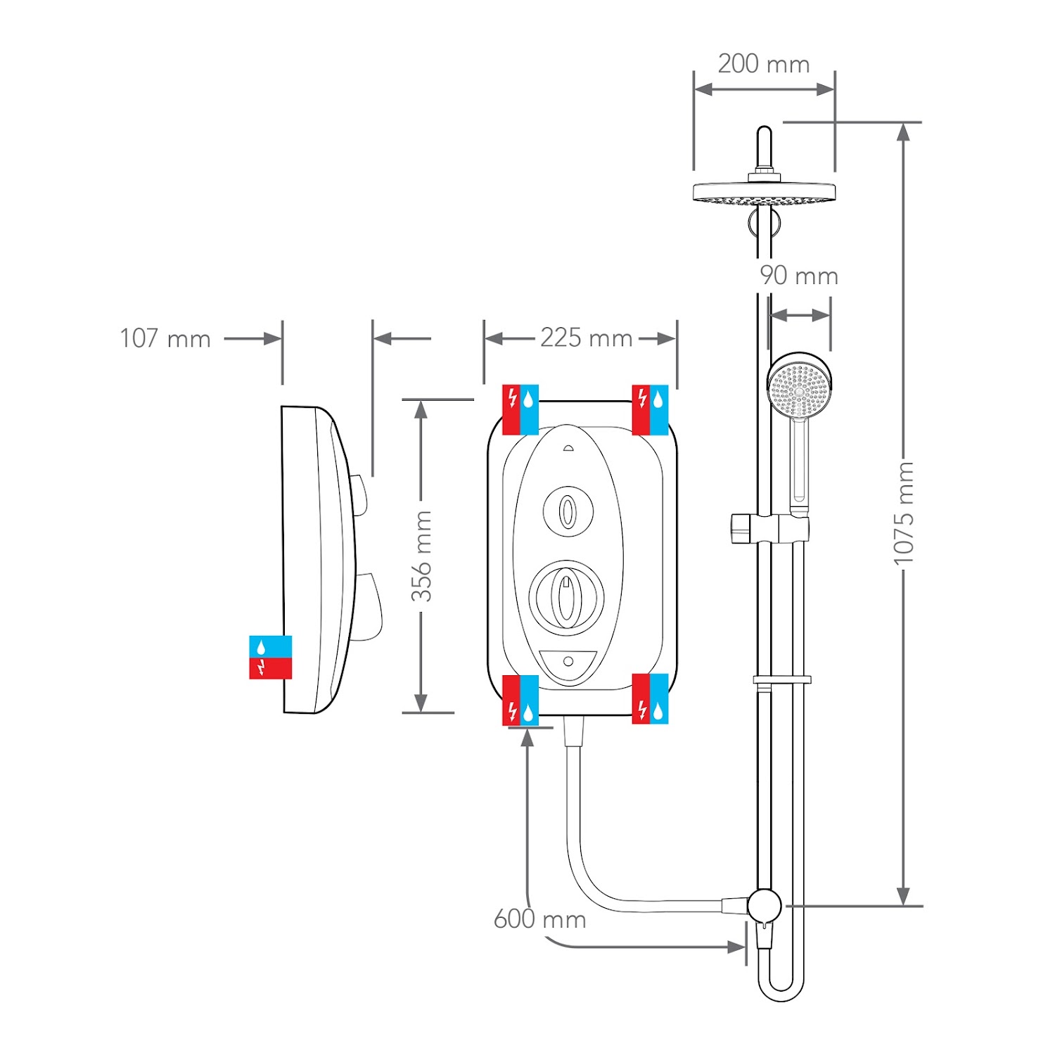Mira Jump Dual Twin Head Electric Shower 9.5kw White Chrome Bathroom 1.