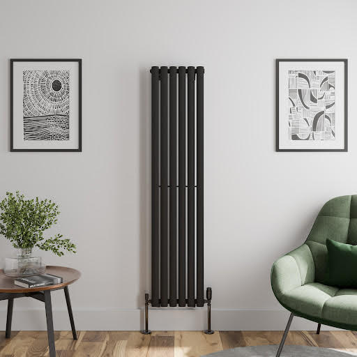 DuraTherm Vertical Oval Tube Single Panel Designer Radiator - 1600 x 360mm Black