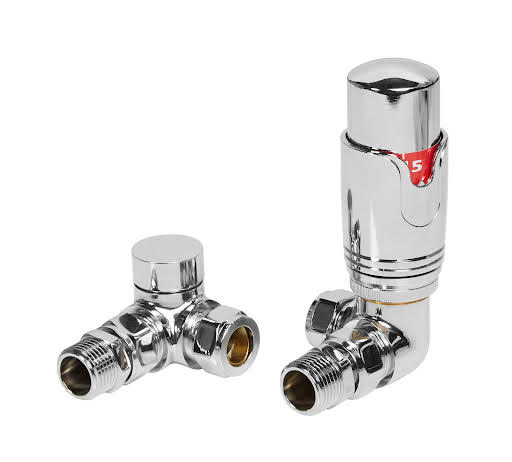 Towelrads Corner Thermostatic Radiator Valve with Lockshield - Chrome