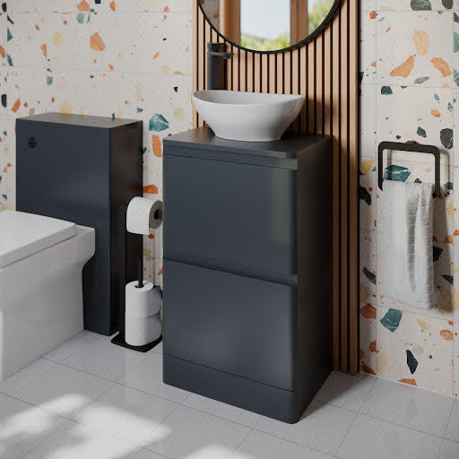 Regis Forma Anthracite Grey Freestanding Countertop Vanity Unit with Roubaix White Basin - 500mm