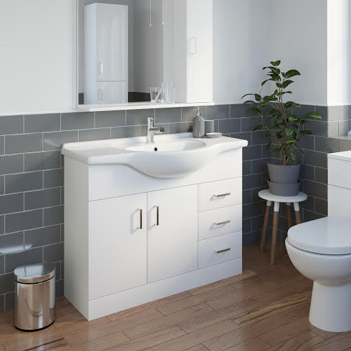Alpine White Gloss Freestanding Vanity Unit 1050mm