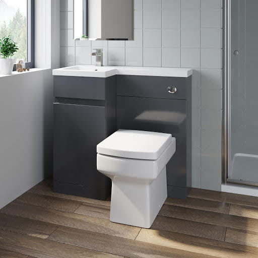 Artis  Flat Pack Grey Gloss 900mm Combination Unit - Left Hand Basin, Concealed Cistern & Royan Toilet