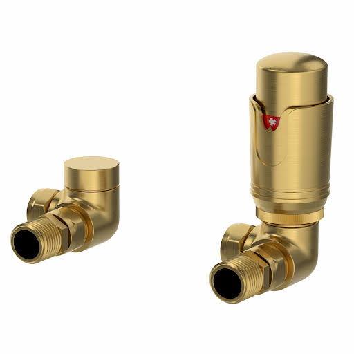 DuraTherm Corner Brushed Brass Thermostatic Radiator Valve Pack - 15mm