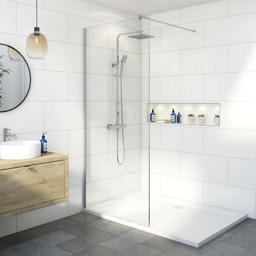 Diamond Walk In Shower Screen with 1400 x 700mm Tray - 8mm Chrome