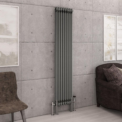 Eastlake Imperia 1800 x 380mm Traditional 2 Column Vertical Radiator - Bare Metal