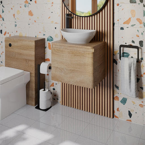 Regis Forma Wall Hung Wood Vanity Unit & Roubaix White Countertop Basin 500mm