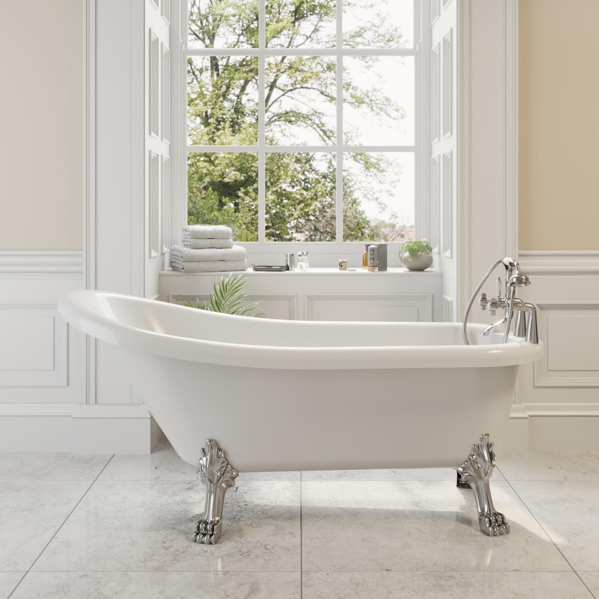 Park Lane Buxton Freestanding 1550mm Roll Top Bath With Dragon Fe