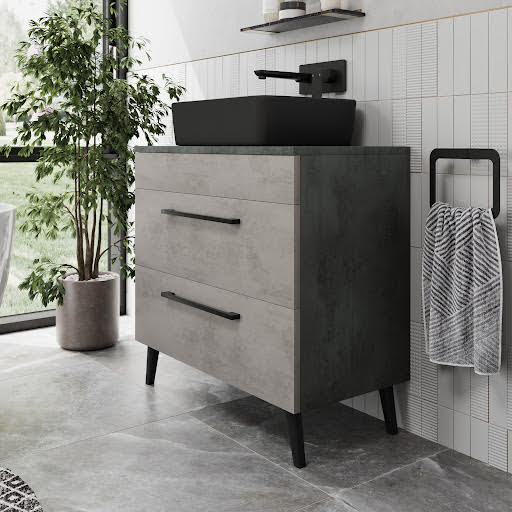Vitusso Idro Grey Freestanding Countertop Vanity Unit with Croix Black Basin - 800mm