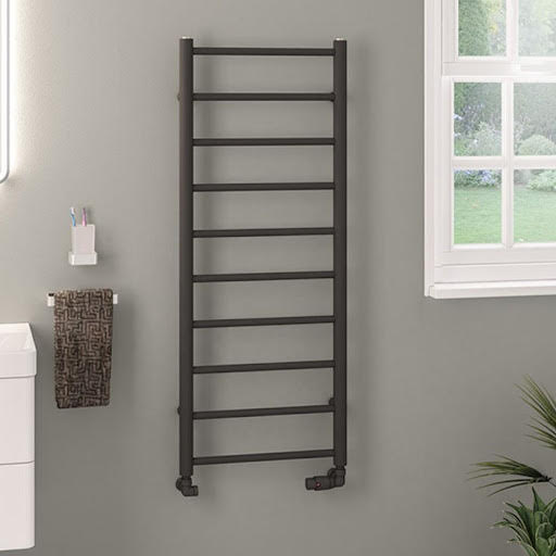Solaro Tuscan Round Bar 1200 x 500mm Heated Towel Radiator - Matt Anthracite