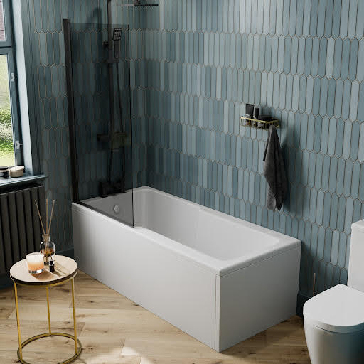 Affine Straight 1700x750mm Shower Bath & Black Smoked Shower Screen