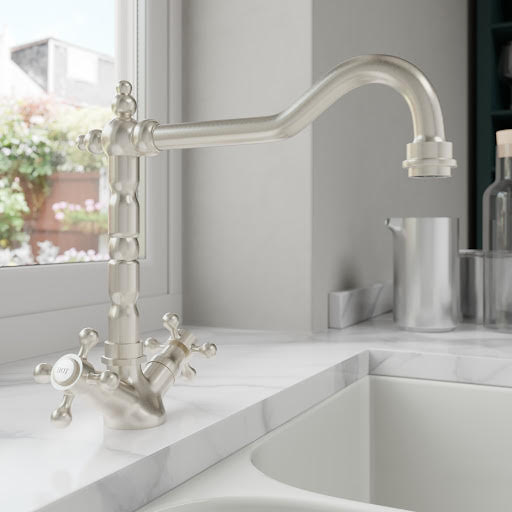 Park Lane Traditional Kitchen Mixer Tap with Crosshead Levers - Brushed Nickel