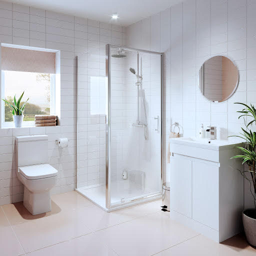 Affine Amelie Bathroom Suite with 760mm Luxura Pivot Enclosure, Toilet & Artis Vanity Unit 600mm