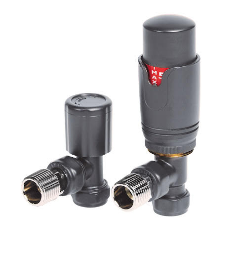 Towelrads Angled Thermostatic Radiator Valve with Lockshield - Anthracite
