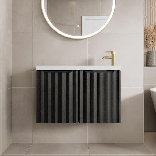 Vitusso Fluted Black Wall Hung Cloakroom Vanity Unit with Basin 800mm