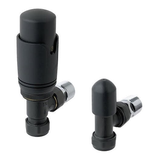 Solaro 15mm Thermostatic Angled Radiator Valve & Lockshield - Matt Anthracite