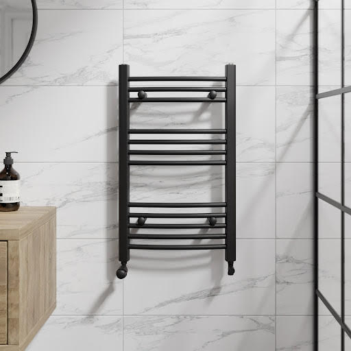 DuraTherm Curved Heated Towel Radiator Matt Black - 750 x 450mm