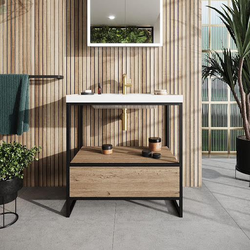 Scudo Boho Rustic Oak Freestanding Bathroom Vanity Unit with Basin 600mm