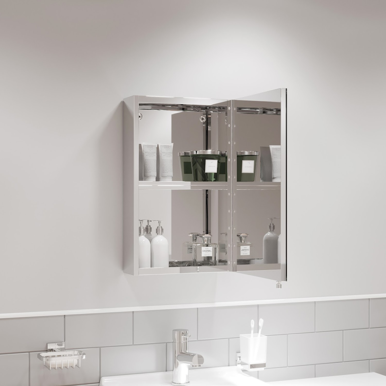 Single Door Bathroom Mirror Cupboard Stainless Steel Wall
