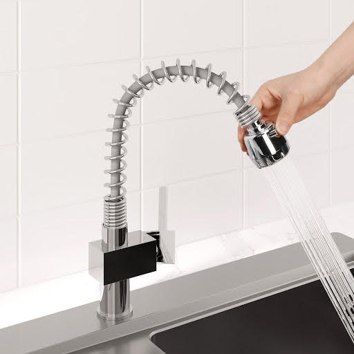 Sauber Pull Out Kitchen Hose Tap - Single Square Lever Chrome