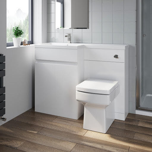 Artis Flat Pack White Gloss 1100mm Combination Unit - Left Hand Basin, Concealed Cistern & Royan Toilet