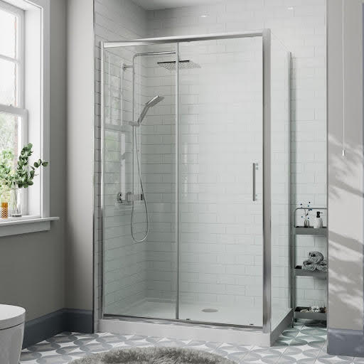 Diamond Sliding Shower Enclosure 1100 x 900mm with Raised Tray and Waste - 8mm