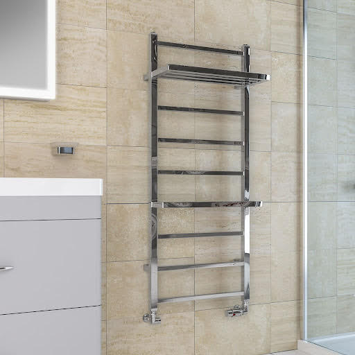 Solaro Launton Square Bar 1200 x 500mm Heated Towel Radiator with Hangers - Chrome
