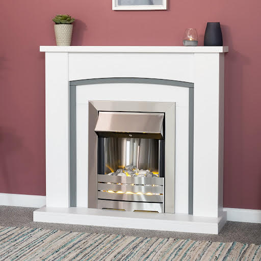 Photos - Electric Fireplace Adam Chilton White and Grey Suite with Helios Brushed Steel Electric Fire