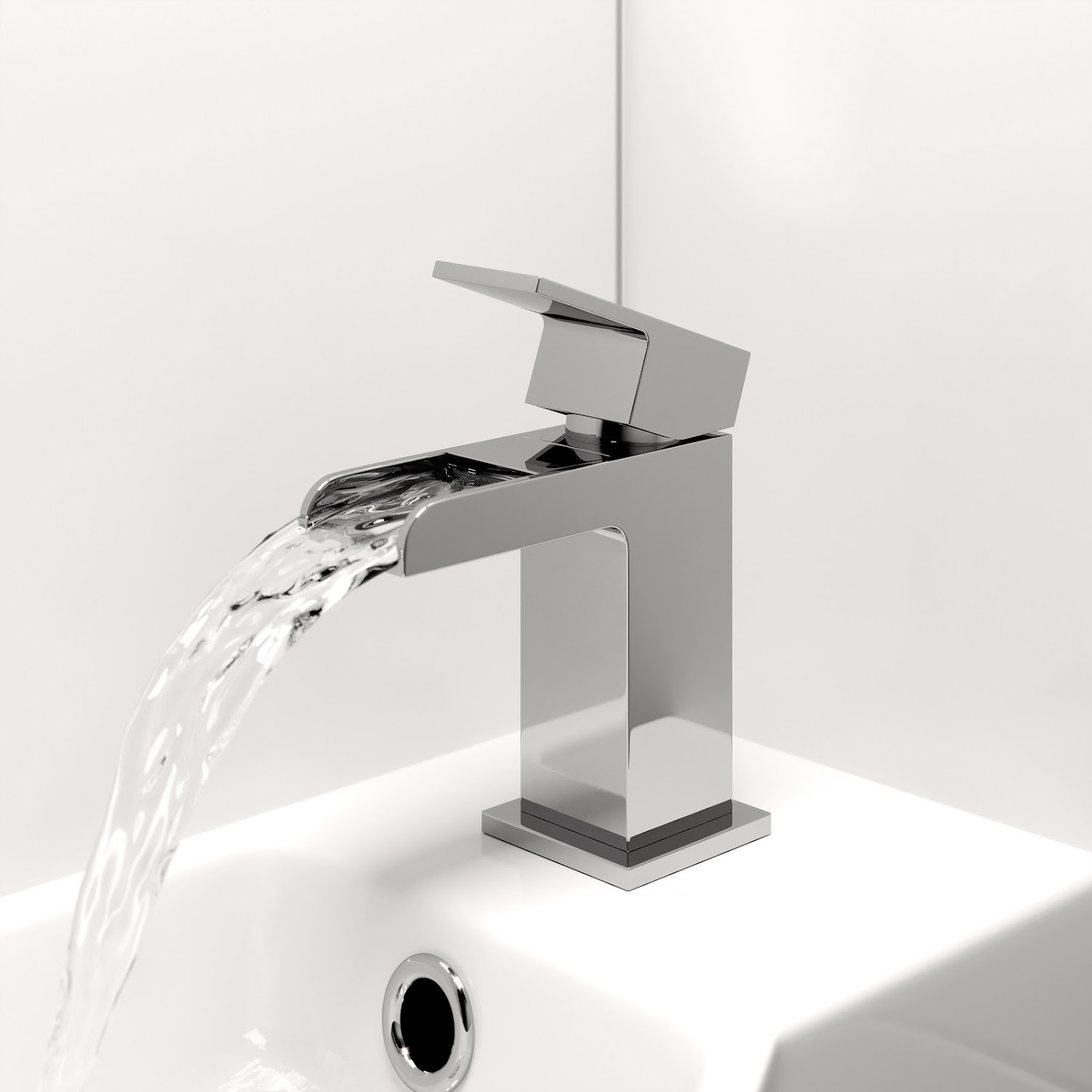 Modern Cloakroom Mono Basin Sink Mixer Tap Brass Waterfall Spout Square
