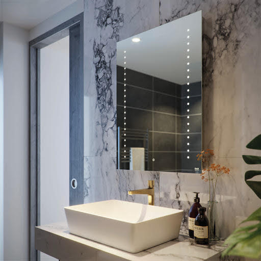 RAK Hestia LED Bathroom Mirror with Demister Pad & Shaver Socket 500x700mm Mains Power - RAKHES5001