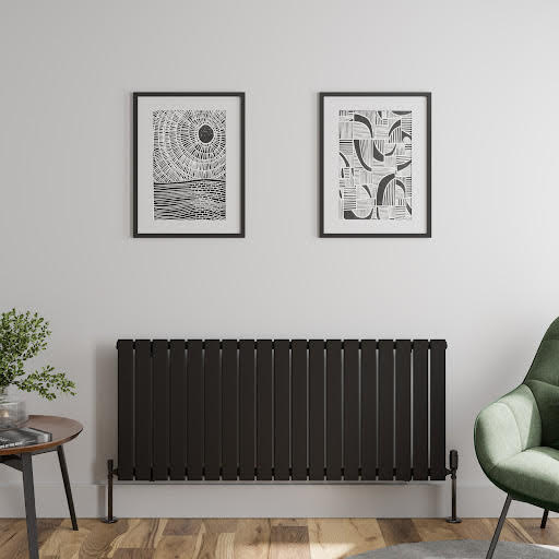 DuraTherm Horizontal Single Flat Panel Designer Radiator - 600 x 1440mm Black