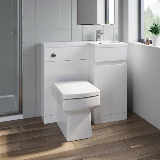 Aurora Flat Pack White Gloss 900mm Combination Unit Right Hand Basin, Concealed Cistern