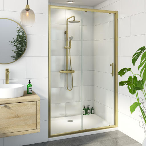 Luxura Sliding Shower Door 1000mm with 1200 x 900mm Tray - 6mm Brushed Brass