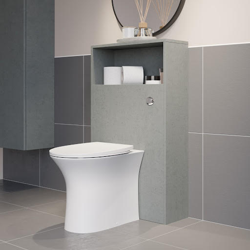Vitusso Garda Concrete Back to Wall Toilet Unit & Affine Rennes Rimless Toilet - 600mm