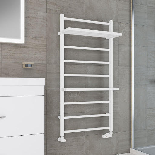Solaro Launton Square Bar 1200 x 600mm Heated Towel Radiator with Hangers - Matt White