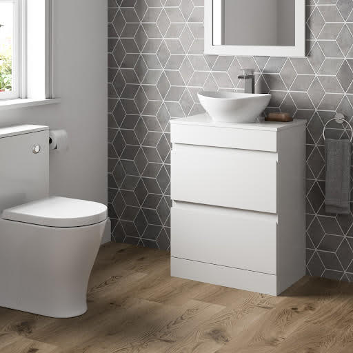 Artis Centro White Gloss Freestanding Countertop Vanity Unit with Roubaix Basin - 600mm