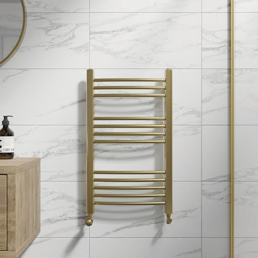 DuraTherm Curved Heated Towel Radiator Brushed Brass 750 x 450mm