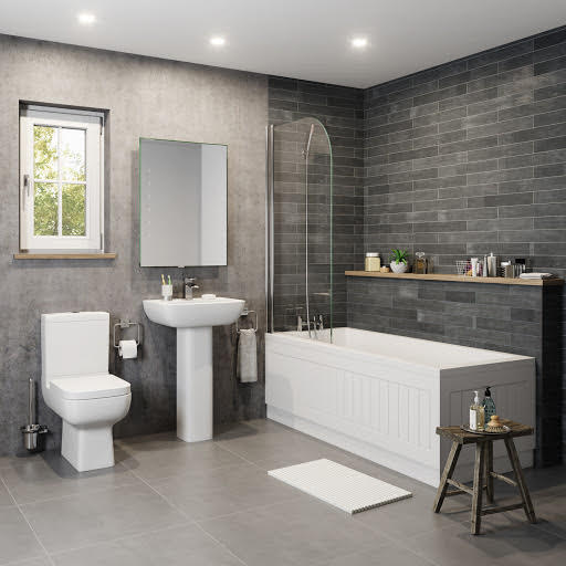 Affine Amelie Bathroom Suite with 1700mm Single Ended Square Bath, Close Coupled Toilet & Basin