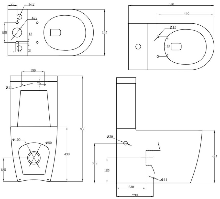 Modern White Bathroom Toilet Round Pan Ceramic Soft Close Seat WC Close