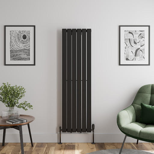 DuraTherm Vertical Single Flat Panel Designer Radiator - 1600 x 455mm Black